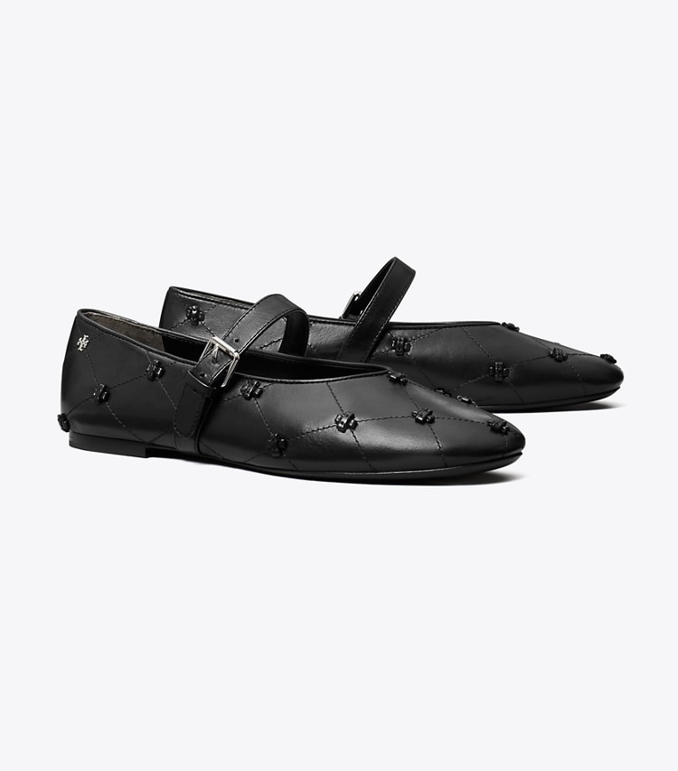 Tory Burch designer flats Bunny Knot Mary Jane in BLACK / BLACK angle