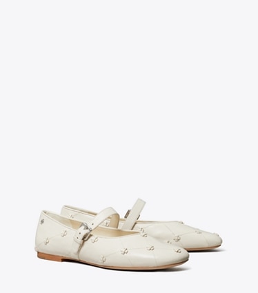 Tory Burch designer flats Bunny Knot Mary Jane in LIGHT CREAM / LIGHT CREAM angle