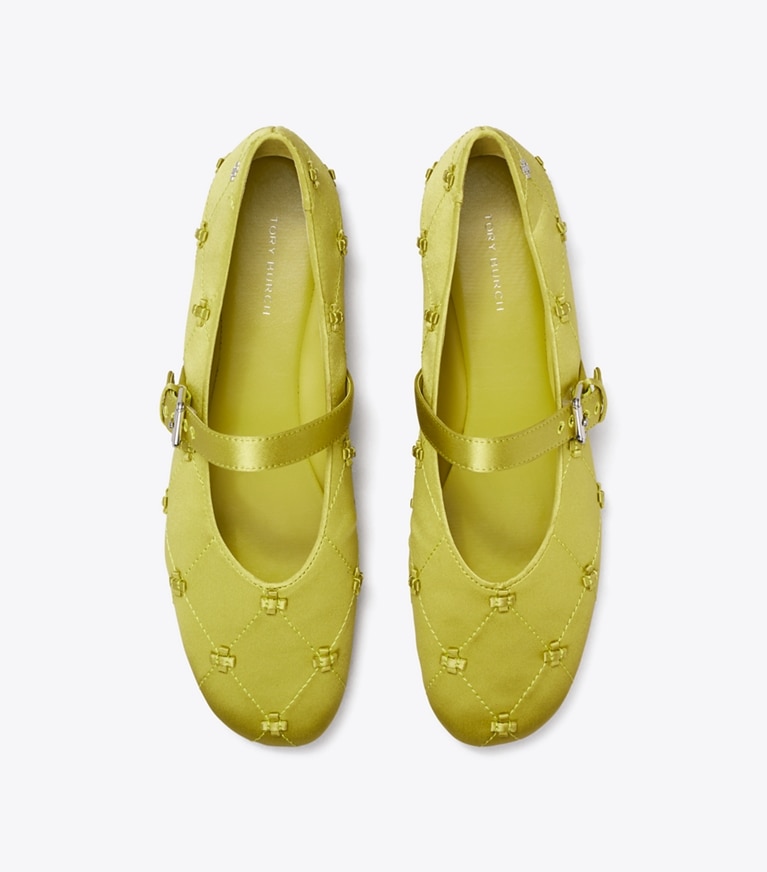 Tory Burch designer flats Bunny Knot Mary Jane in VIBRANT GREEN overhead