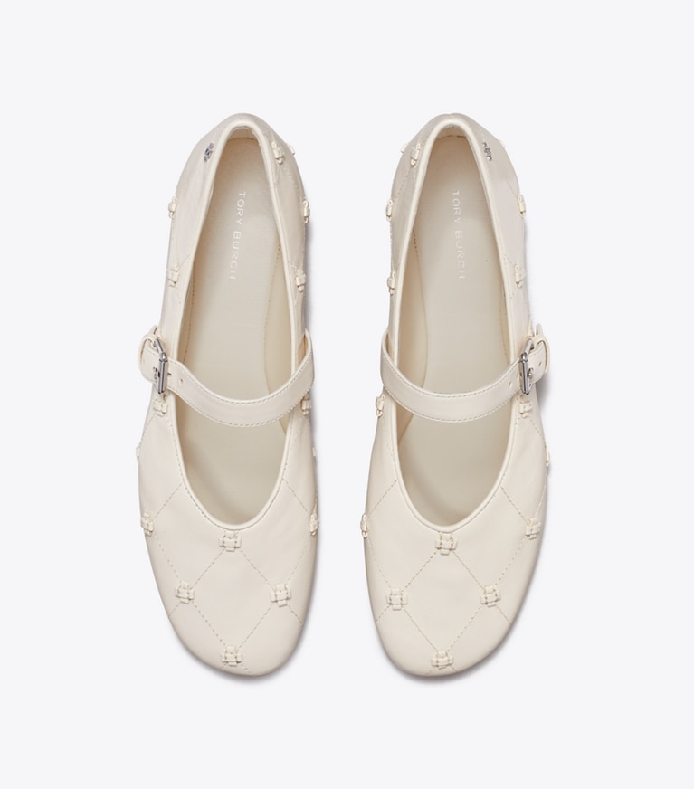 Tory Burch designer flats Bunny Knot Mary Jane in LIGHT CREAM / LIGHT CREAM overhead