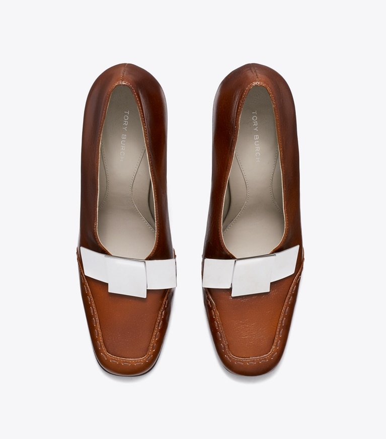 Tory Burch designer heels Bunny Knot Pump in NEGRONI overhead