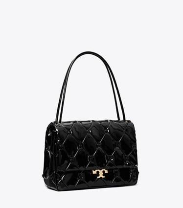 Tory Burch designer shoulder bags Bunny Knot Runway Patent Leather Shoulder Bag in Black angle