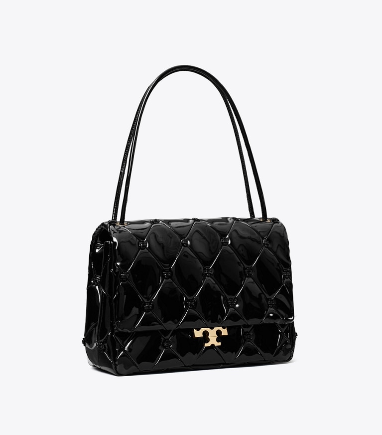 Tory Burch designer shoulder bags Bunny Knot Runway Patent Leather Shoulder Bag in Black angle