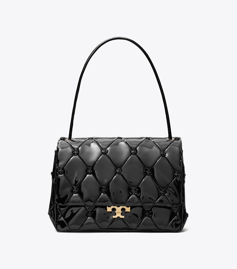 Tory Burch designer shoulder bags Bunny Knot Runway Patent Leather Shoulder Bag in Black front