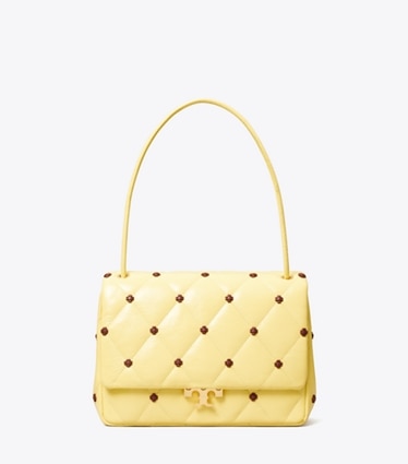 Tory Burch designer shoulder bags Bunny Knot Runway Patent Shoulder Bag in Beeswax front