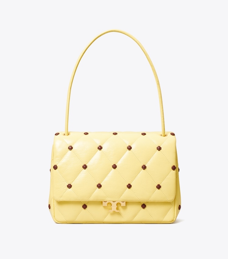 Tory Burch designer shoulder bags Bunny Knot Runway Patent Shoulder Bag in Beeswax front