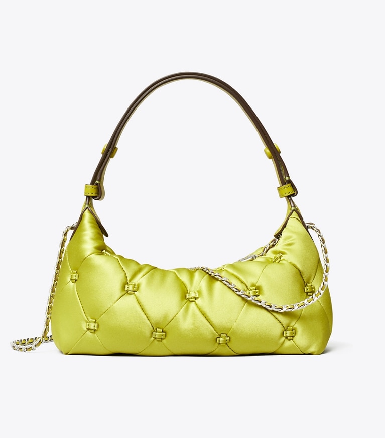Tory Burch designer crossbody bags Bunny Knot Satin Pochette in Vibrant Green back