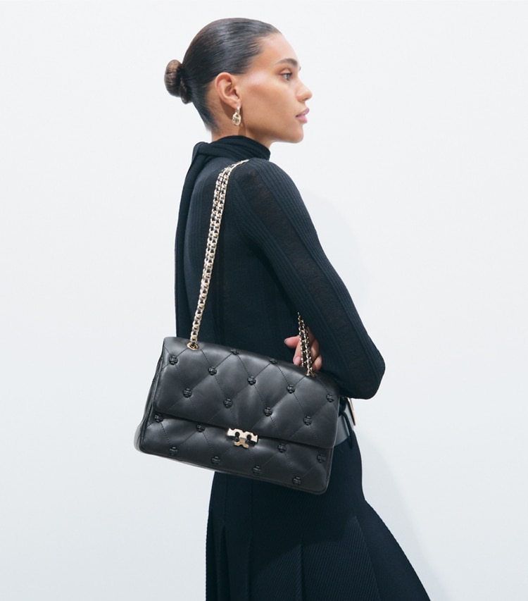 Tory Burch designer shoulder bags Bunny Knot Shoulder Bag in Black accessory on model