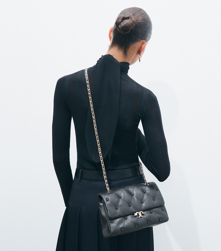 Tory Burch designer shoulder bags Bunny Knot Shoulder Bag in Black additional on model