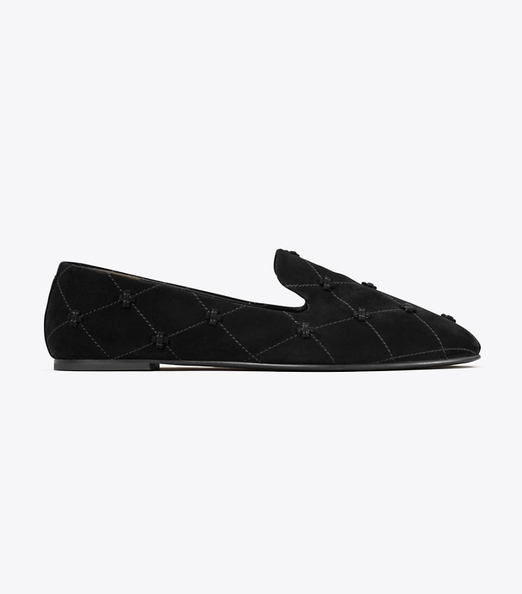 Tory Burch designer flats Bunny Knot Smoking Slipper in PERFECT BLACK side