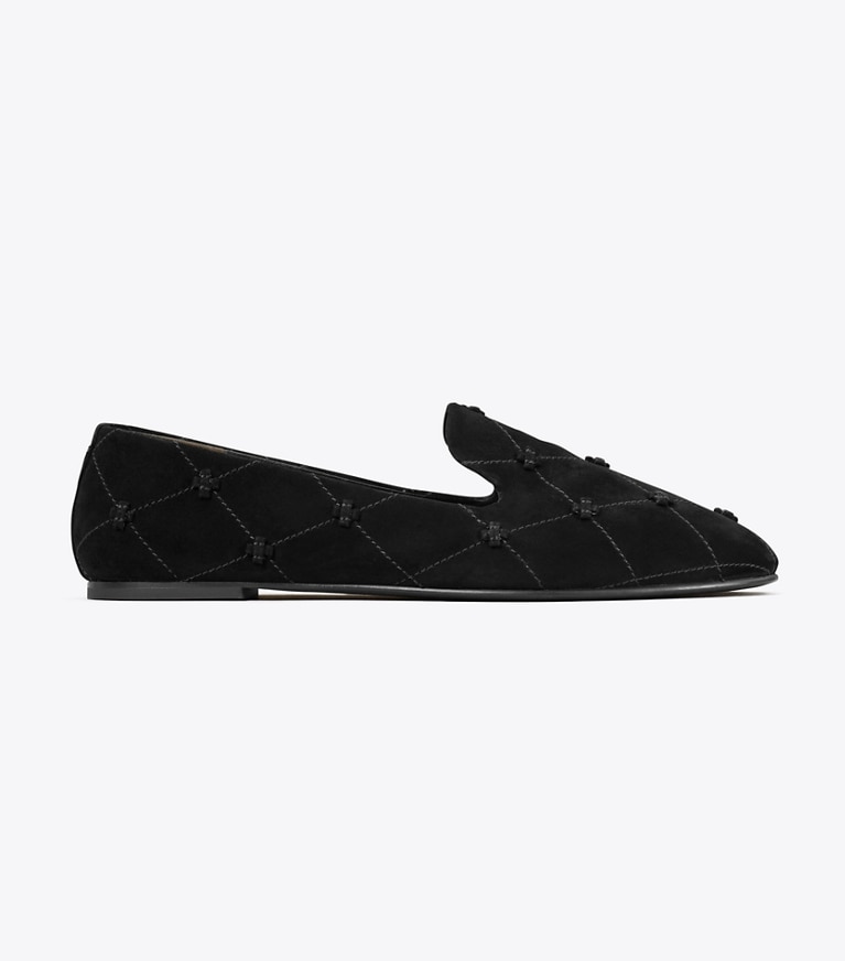 Tory Burch designer flats Bunny Knot Smoking Slipper in PERFECT BLACK side