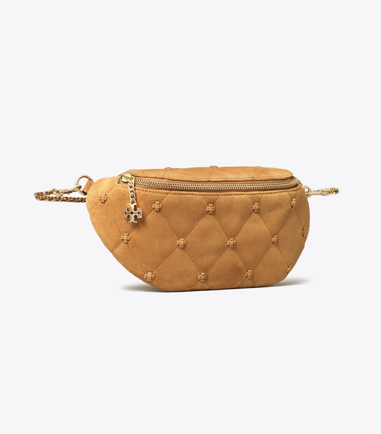 Tory Burch designer belt bags Bunny Knot Suede Belt Bag in Toffee angle