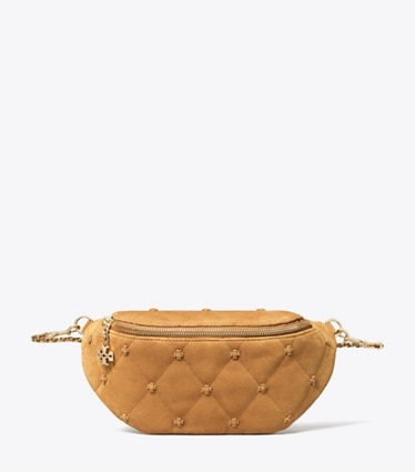 Tory Burch designer belt bags Bunny Knot Suede Belt Bag in Toffee front
