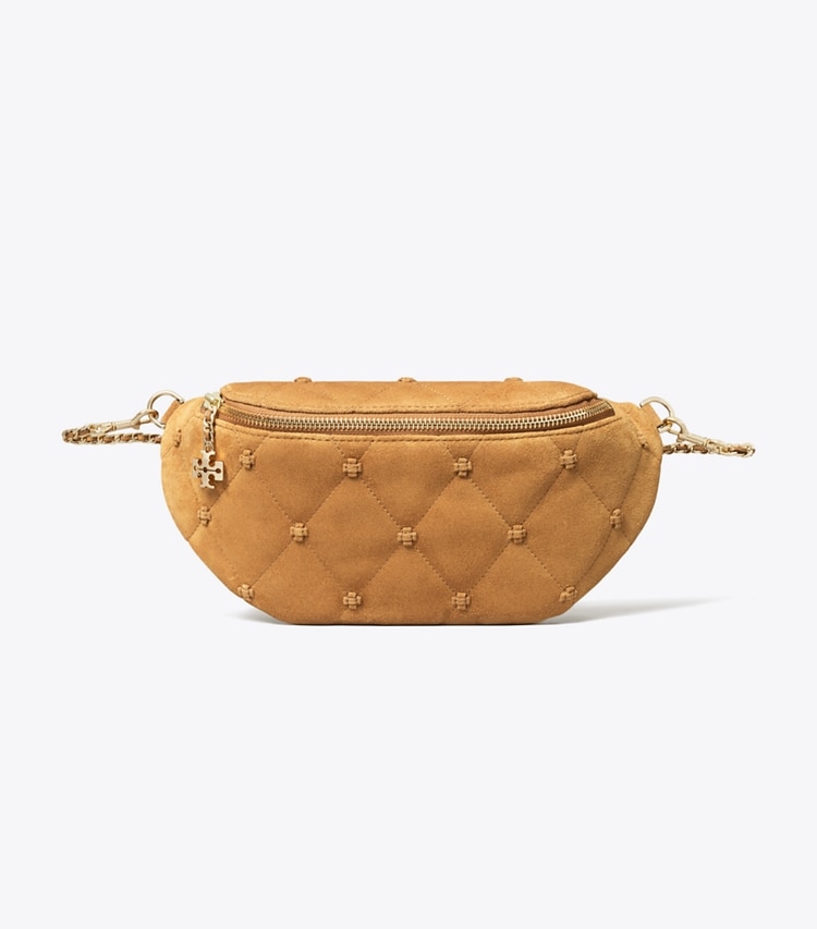 Tory Burch designer belt bags Bunny Knot Suede Belt Bag in Toffee front