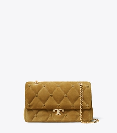 Tory Burch designer shoulder bags Bunny Knot Suede Shoulder Bag in Toffee front