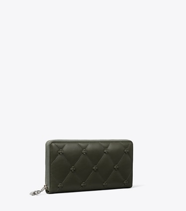 Tory Burch designer 財布 バニーノット ジップ コンチネンタル ウォレット in Obsidian angle