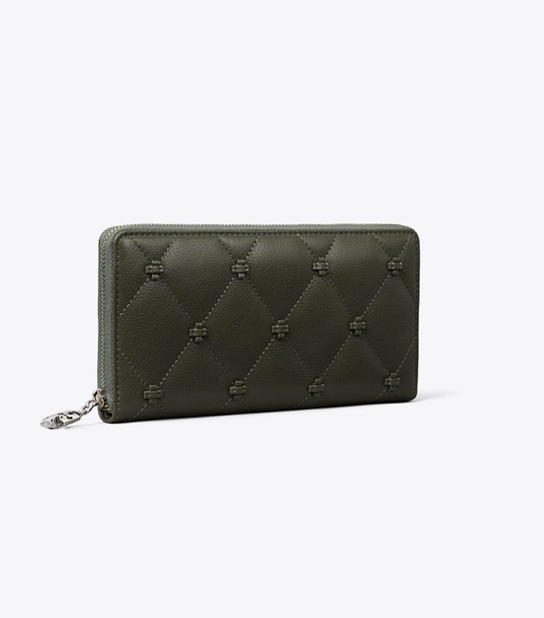 Tory Burch designer 財布 バニーノット ジップ コンチネンタル ウォレット in Obsidian angle