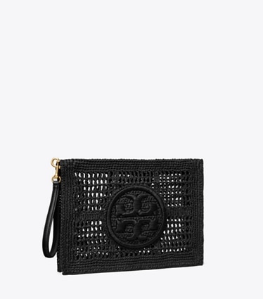 Tory Burch designer portafogli da polso Bustina Ella lavorata all’uncinetto in Black angle