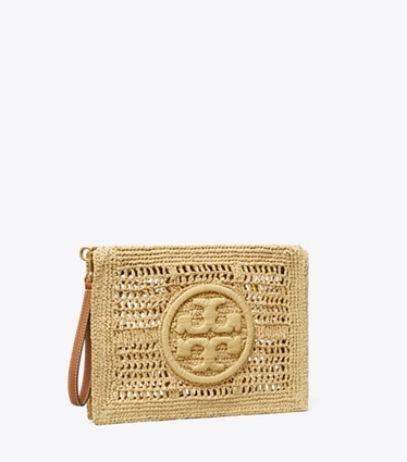 Tory Burch designer portafogli da polso Bustina Ella lavorata all’uncinetto in Natural angle