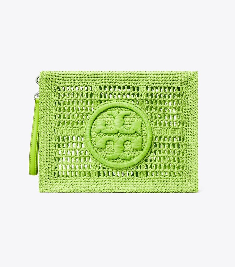Tory Burch designer portafogli da polso Bustina Ella lavorata all’uncinetto in Bright Fern angle