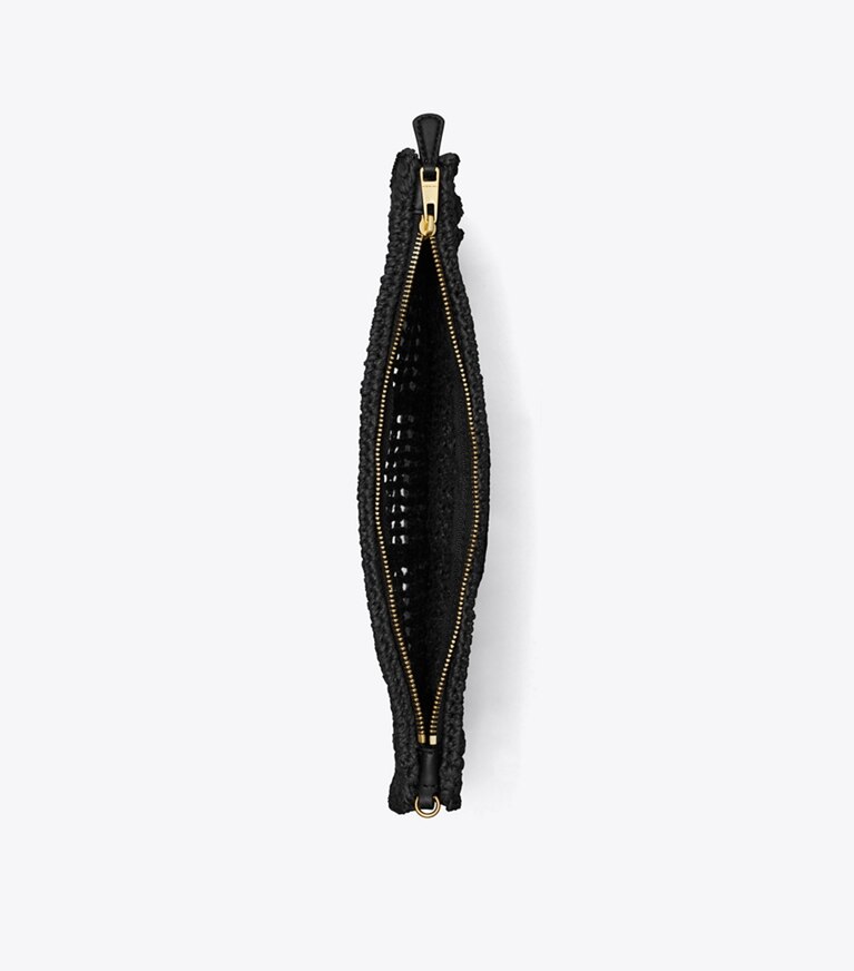 Tory Burch designer portafogli da polso Bustina Ella lavorata all’uncinetto in Black angle