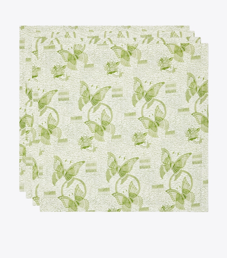 Tory Burch designer linens Butterfly Batik Dinner Napkin, Set of 4 in Green group