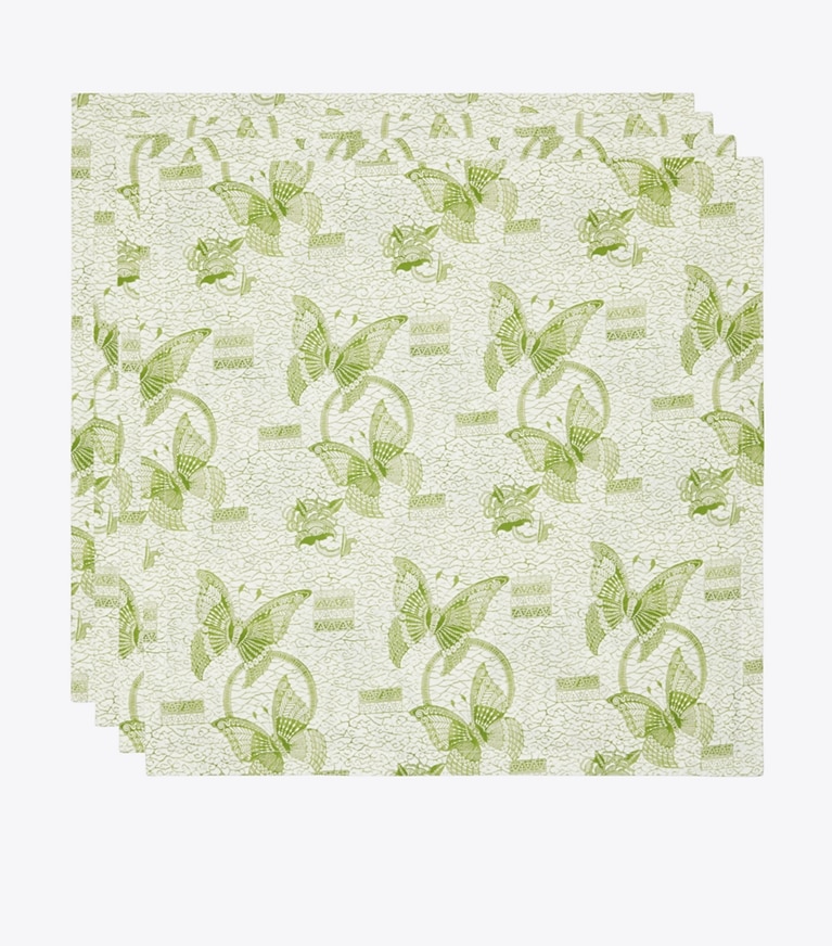 Tory Burch designer linens Butterfly Batik Dinner Napkin, Set of 4 in Green front