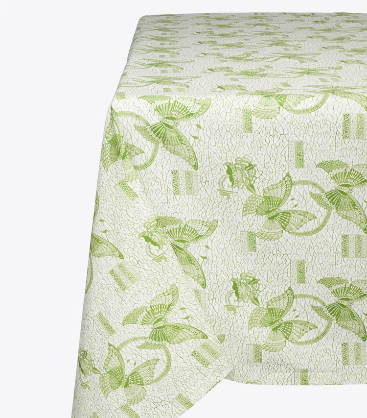 Tory Burch designer linens Butterfly Batik Oblong Tablecloth, 126" X 70" in Green detail