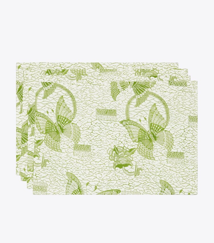 Tory Burch designer linens Butterfly Batik Placemat, Set of 4 in Green group