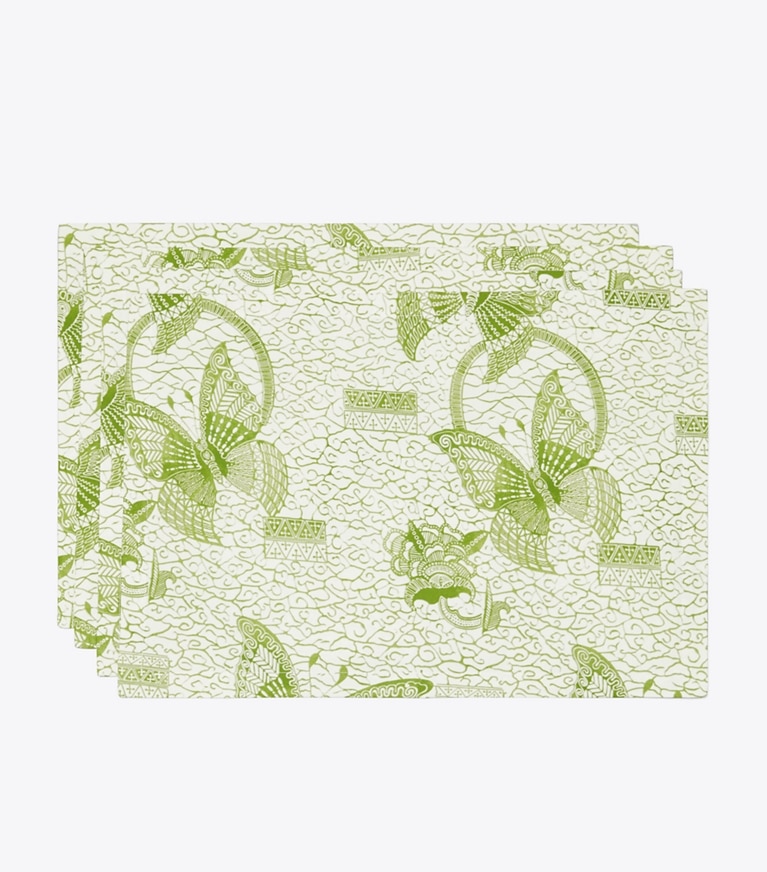 Tory Burch designer linens Butterfly Batik Placemat, Set of 4 in Green front