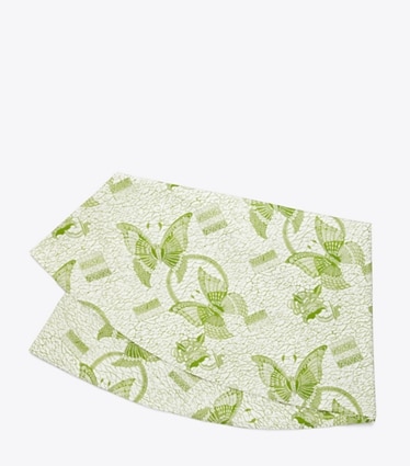 Tory Burch designer linens Butterfly Batik Round Tablecloth, 108" in Green front