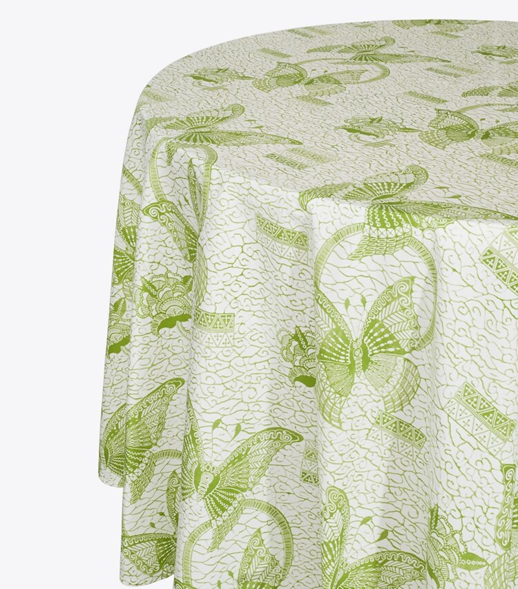 Tory Burch designer linens Butterfly Batik Round Tablecloth, 90" in Green detail