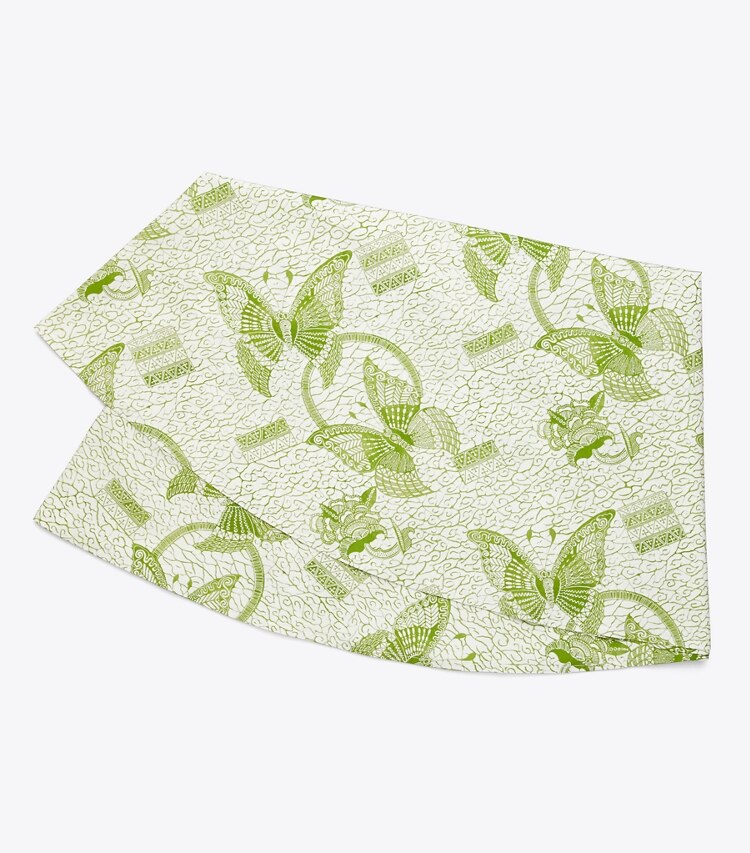 Tory Burch designer linens Butterfly Batik Round Tablecloth, 90" in Green front