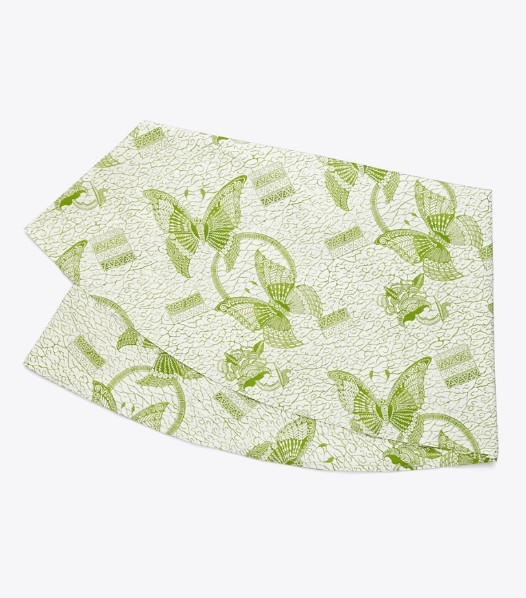Tory Burch designer linens Butterfly Batik Round Tablecloth, 90" in Green front