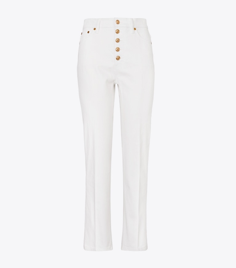 Tory Burch designer bottoms Button-Fly Denim Pant in Rinse front