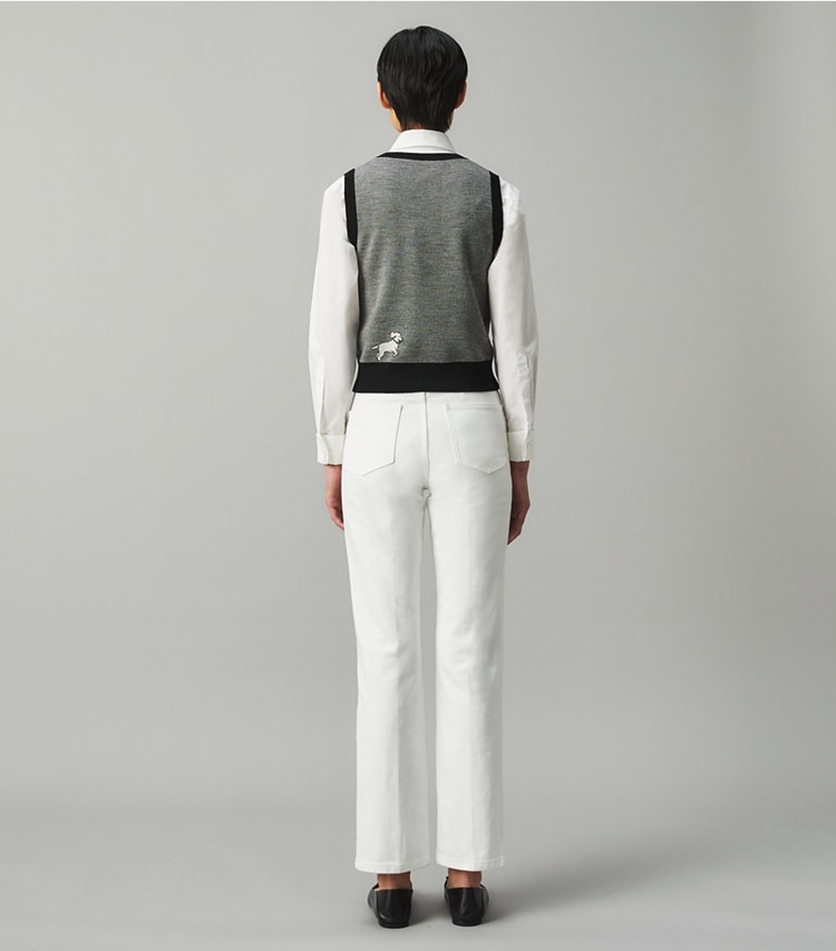 Tory Burch designer bottoms Button-Fly Denim Pant in Rinse on model back