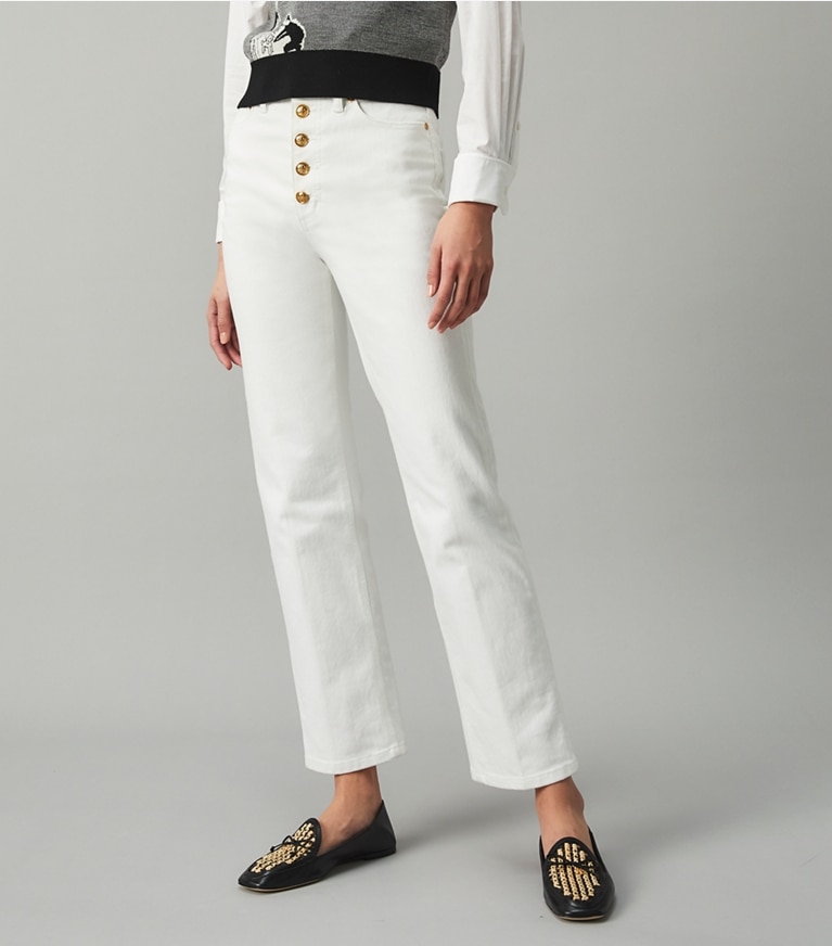 Tory Burch designer bottoms Button-Fly Denim Pant in Rinse front