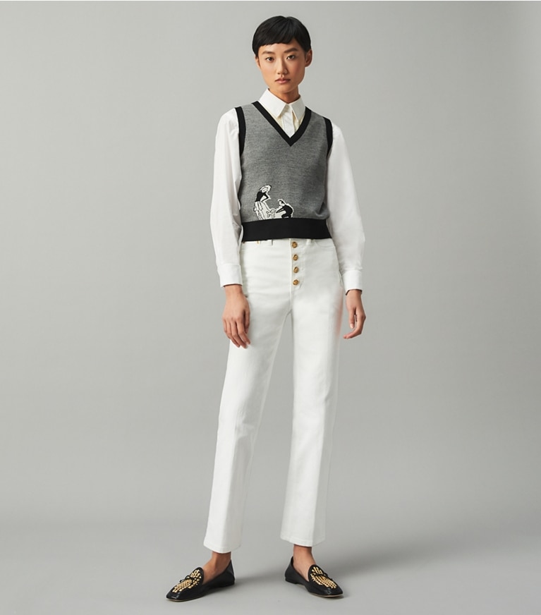 Tory Burch designer bottoms Button-Fly Denim Pant in Rinse front