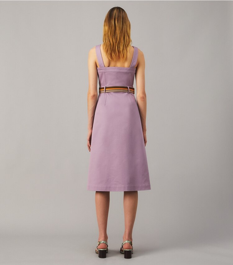 Tory Burch designer dresses Button Front Sundress in Spring Hydrangea on model back