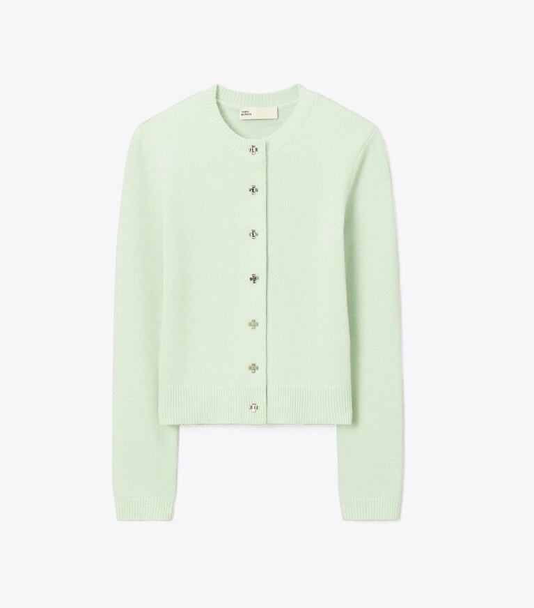 Tory Burch diseñador suéteres Cárdigan de cachemira Bunny Knot en Mint frente