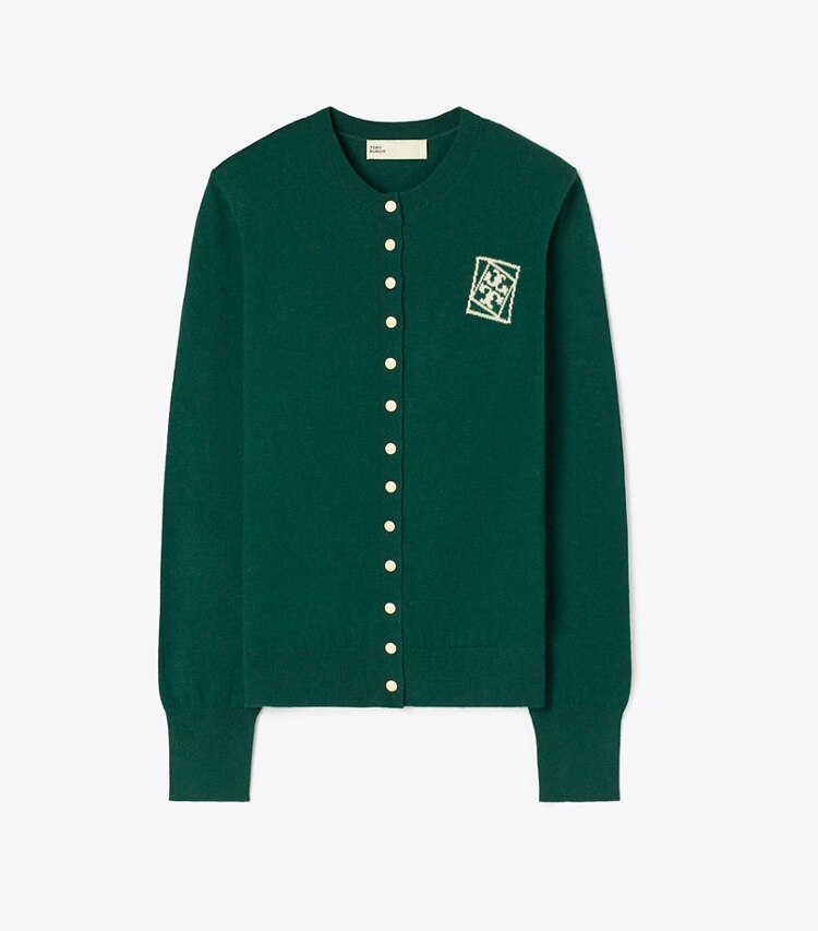 Tory Burch diseñador suéteres Cárdigan de lana en Dark Green frente