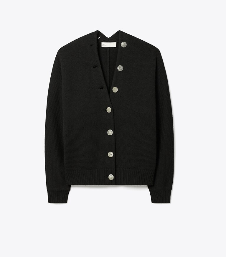 Tory Burch diseñador suéteres Cárdigan de lana merino en Black frente