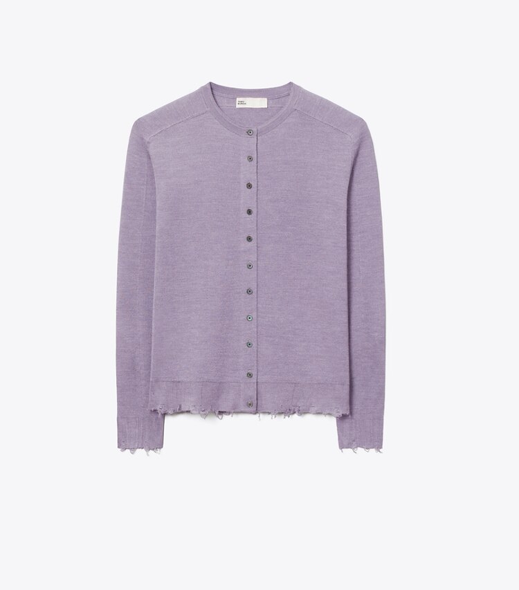 Tory Burch diseñador suéteres Cárdigan de seda en Purple frente