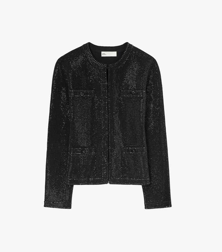 Tory Burch diseñador suéteres Cárdigan Kendra con adornos en Black frente