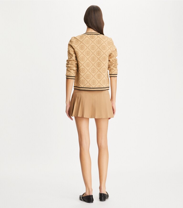 Tory Burch diseñador suéteres Cárdigan Kendra con relieve en Camel Heather en el modelo (espalda)