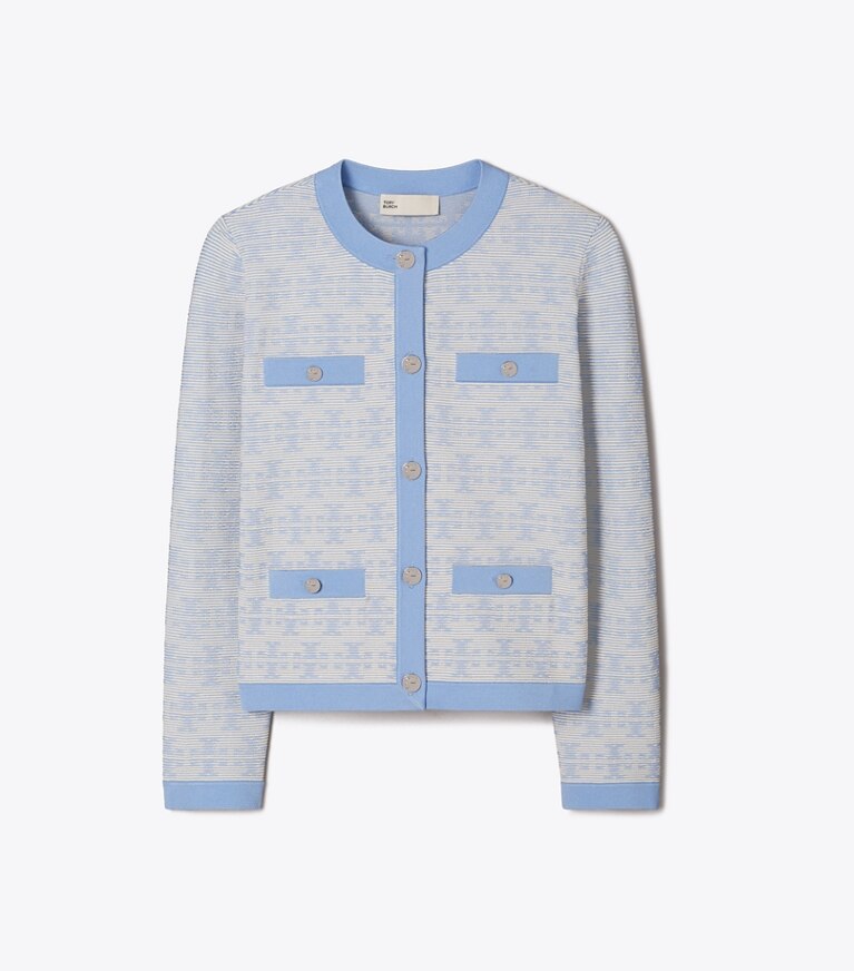 Tory Burch diseñador suéteres Cárdigan Kendra de viscosa en Vanilla / Blue frente
