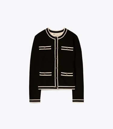 Tory Burch diseñador suéteres Cárdigan Kendra en Black / French Cream frente