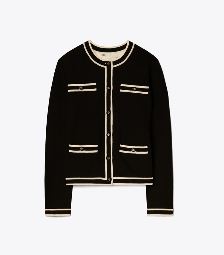 Tory Burch diseñador suéteres Cárdigan Kendra en Black / French Cream frente