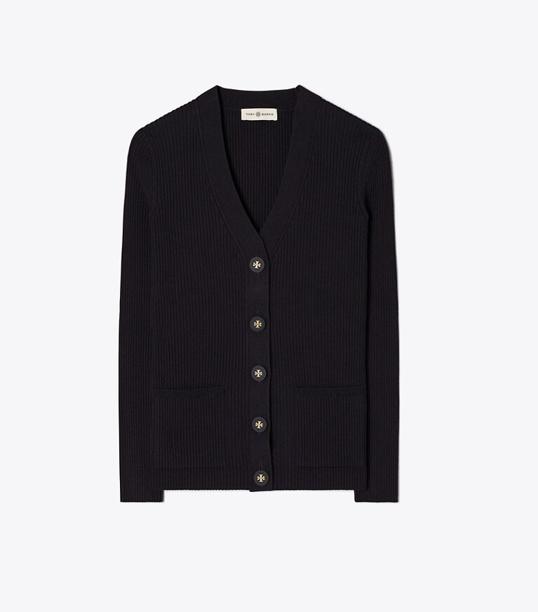 Tory Burch diseñador suéteres Cárdigan Simone acanalado en Medium Navy frontal