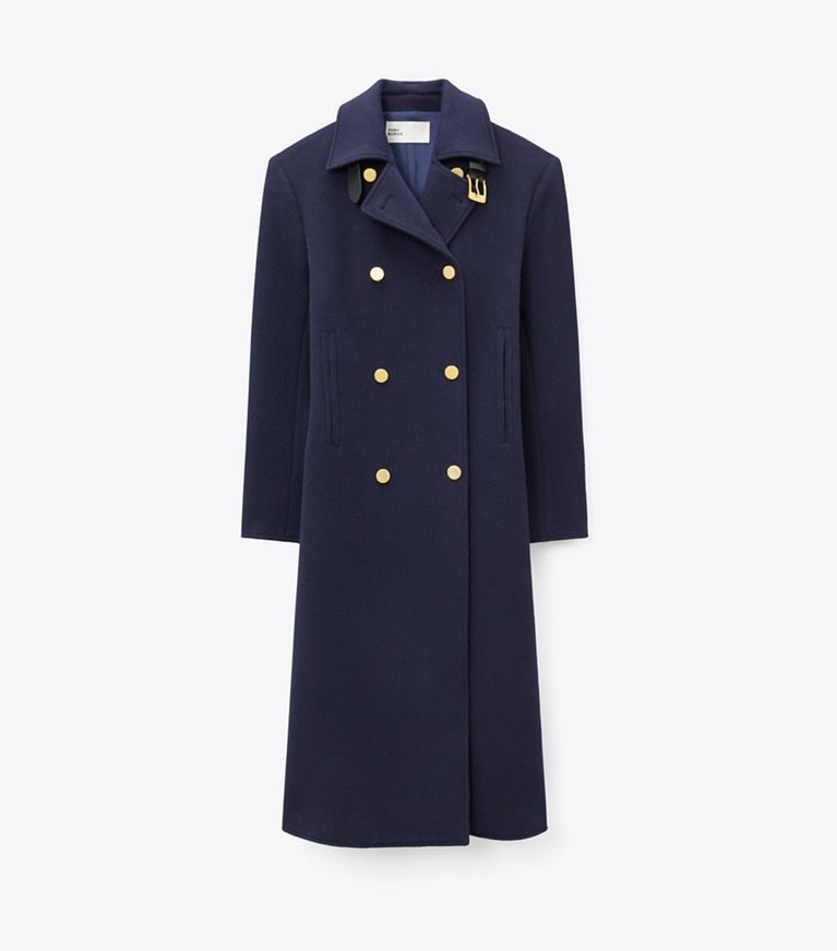 Tory Burch designer manteaux Caban long en laine structuré dans Medium Navy de face